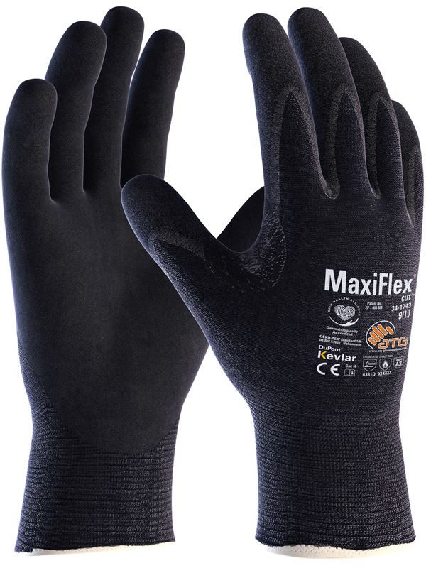 Radne rukavice sa zaštitom od posjekotina MAXIFLEX® CUT 34-1743, crne, KEVLAR®, EN 388+EN 407, vel. 9, Z132909