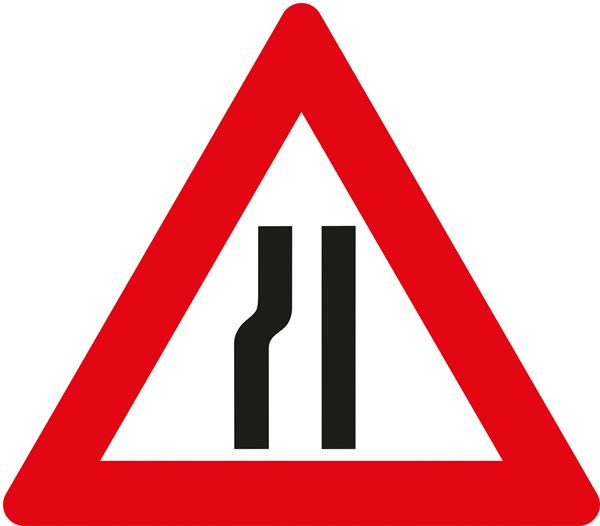 Prometni znak §50/8B, 700/1,5mm, Suženje ceste s lijeve strane, Z50/8B-700