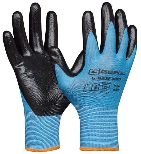 Radne rukavice G-BASE MIDI, plavo/crne, 13G, EN388, vel. 9, pakiranje 12/120, ZEP76000709